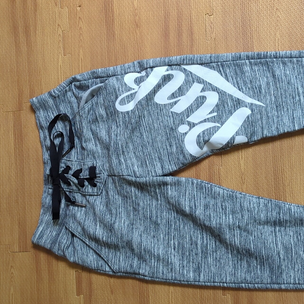 Victoria's Secret pink XS sweatpants pink leg Gray Tie front drawstring - Picture 3 of 8